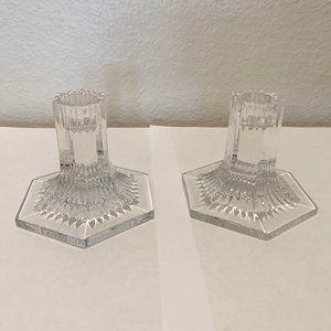 Tiffany & Co 1992 Louis Comfort Tiffany Collection Crystal Pair Candle Holders